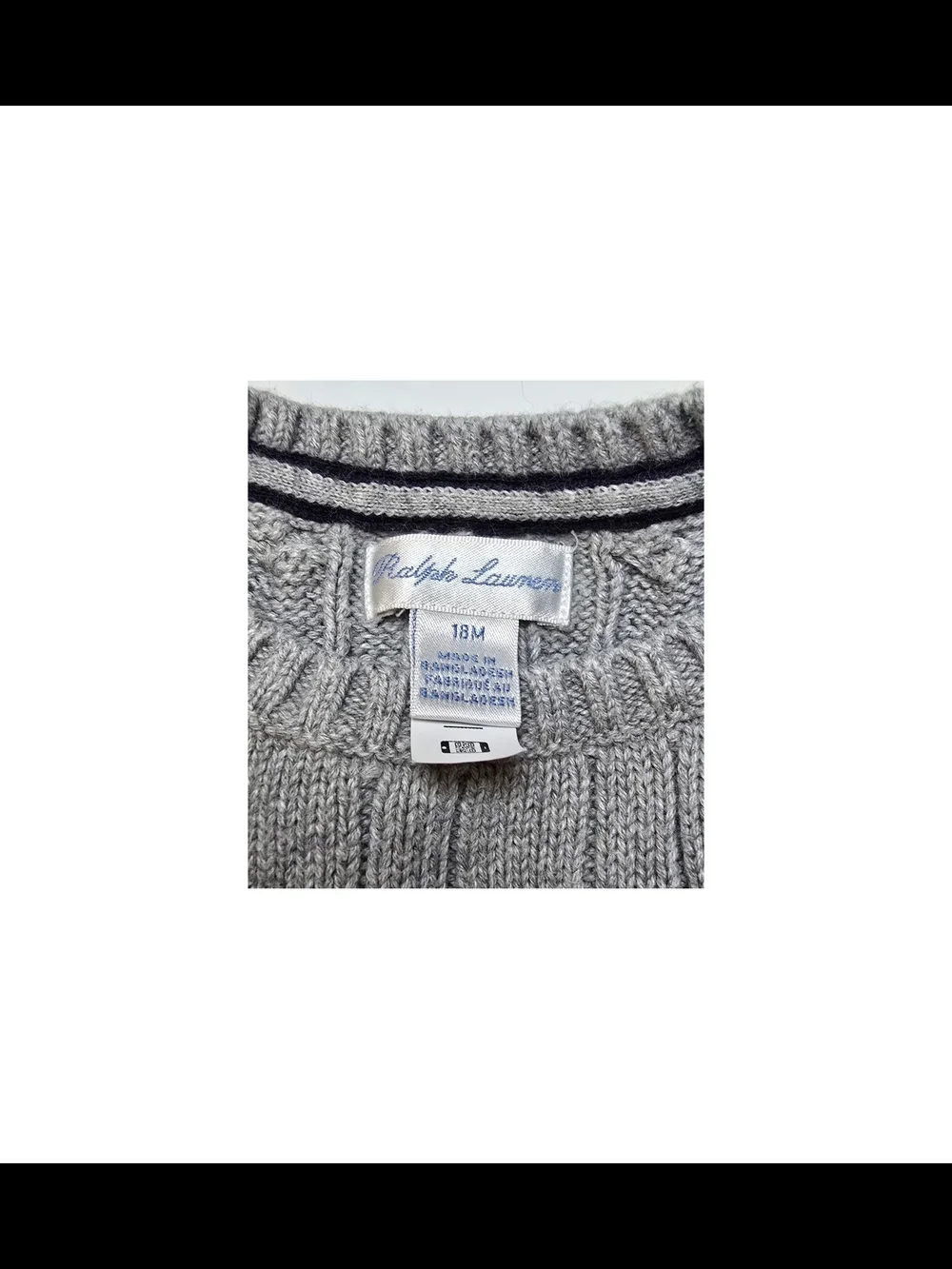 Ralph Lauren Gray Knit Crewneck with Navy Stripe